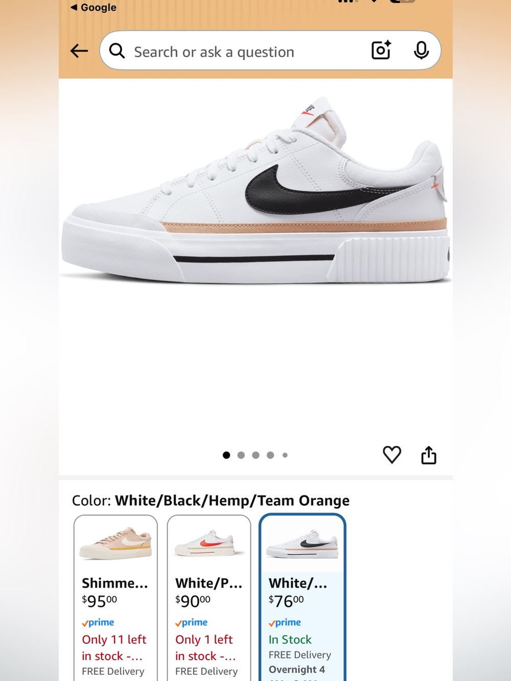 Nike Women’s Court Legacy size 6.5 white tan and black